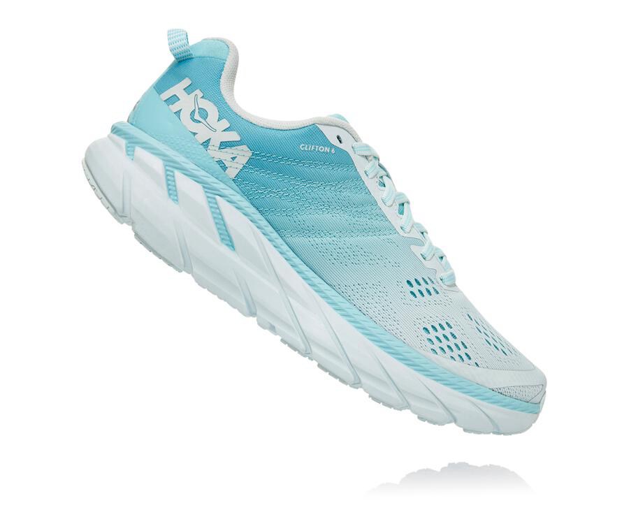 Walking Shoes Womens - Hoka One One Clifton 6 - Blue/White - SKZATYN-36